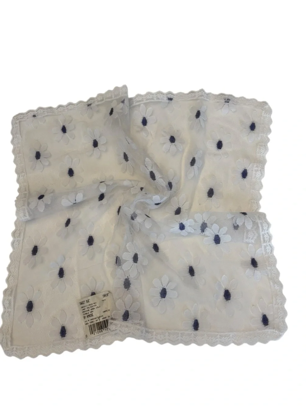 Vintage Amrose NY Sweet Sue Blue Flower Embroidery White Lace Napkins 18x18 NEW